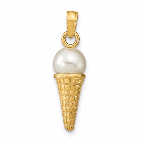 14k White Bead Ice Cream Cone Pendant